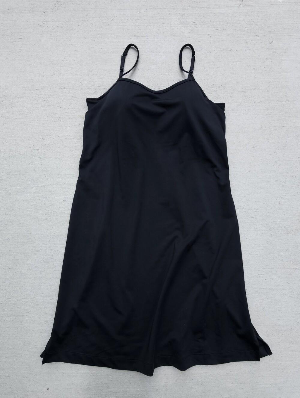 Athleta Black Midi Tank Dress Built in Bra Adjustable Straps SZ Medium Stretchy